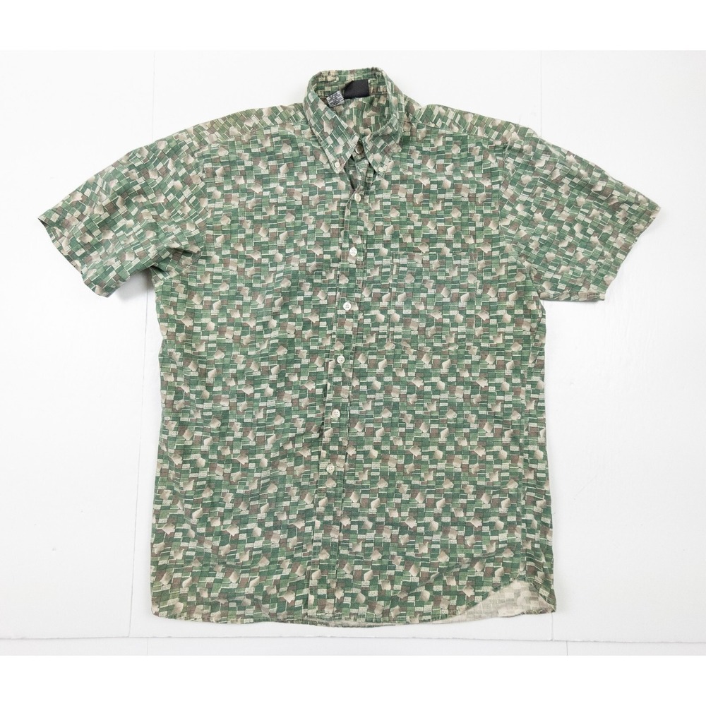 Maui Trading Company Shirt Mens Large Green Hawaiian Button Up Short Sleeve FLAW